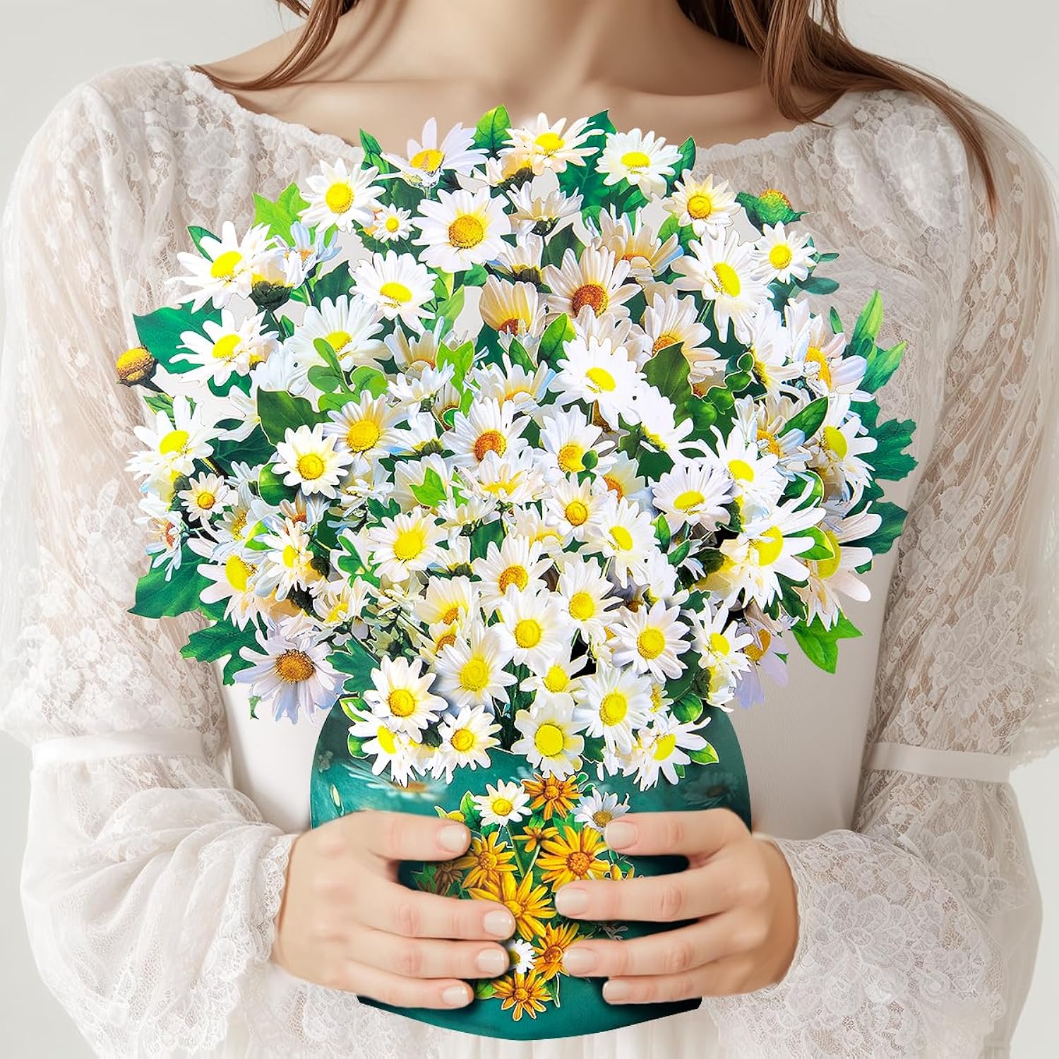 Daisy Flower Bouquet Pop Up Cards, Pop Up Flower Bouquet Greeting Cards, Mother'S Day Pop Up Card, Get Well Soon Card, 3D Birthday Card, Includes Envelope And Note.