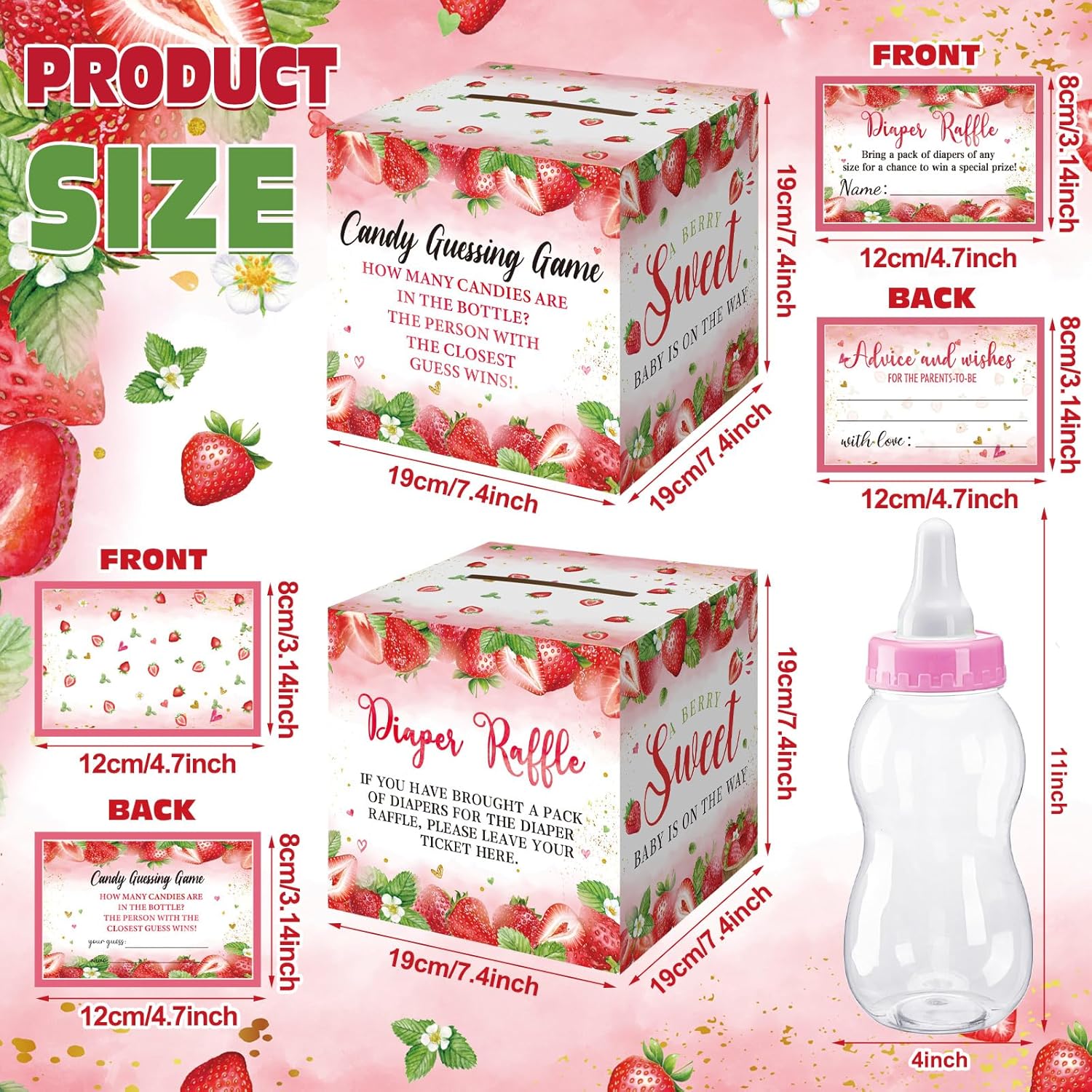 102 Pcs Pink Strawberry Diaper Raffle Tickets Box Game For Baby Shower With Pink Strawberry Diaper Raffle Card Guess Candy Game For Baby Shower Gender Reveal Party Decoration Table Centerpiece
