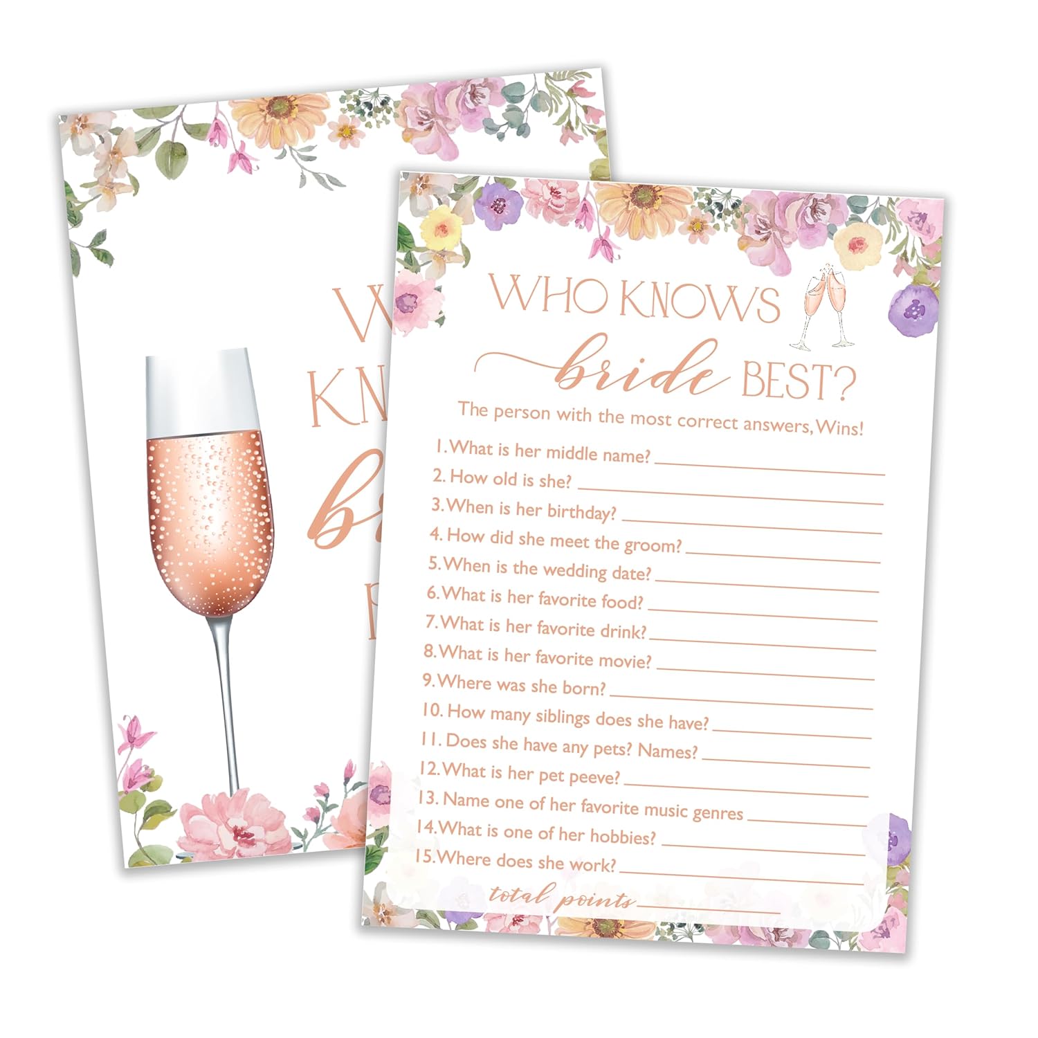 Wildflowers Wedding Games, 25 Guest Party Pack, 5X7 Inches, Adults, Female, Manual Operation