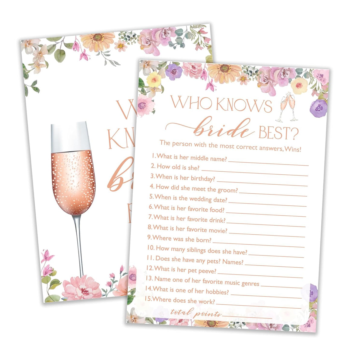 Wildflowers Wedding Games, 25 Guest Party Pack, 5X7 Inches, Adults, Female, Manual Operation