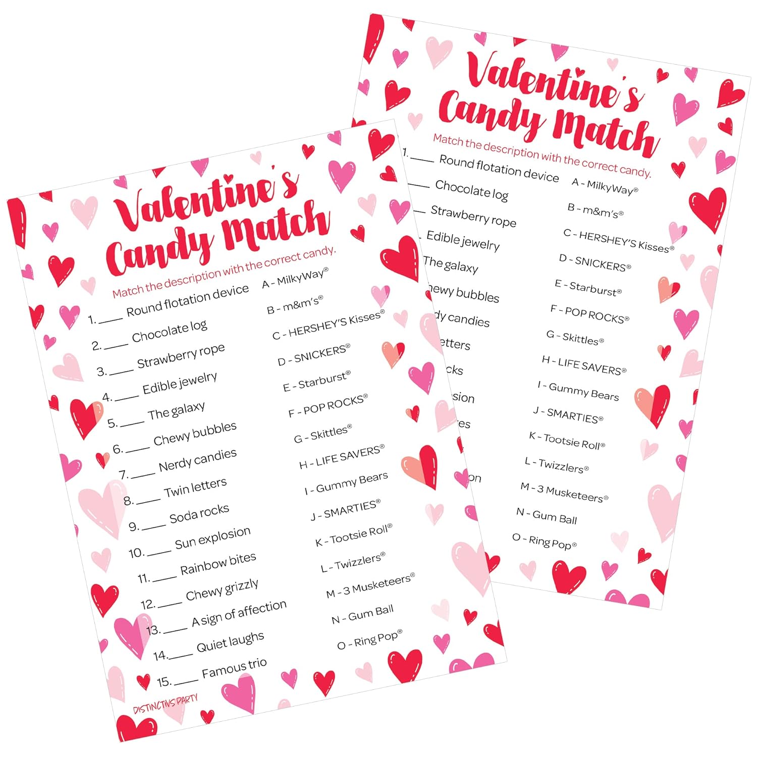 Valentine'S Day Candy Match Game, Classroom Party Activity For Kids And Adults - 25 Count, Valentine Guessing Game For Families, Couples, Friends