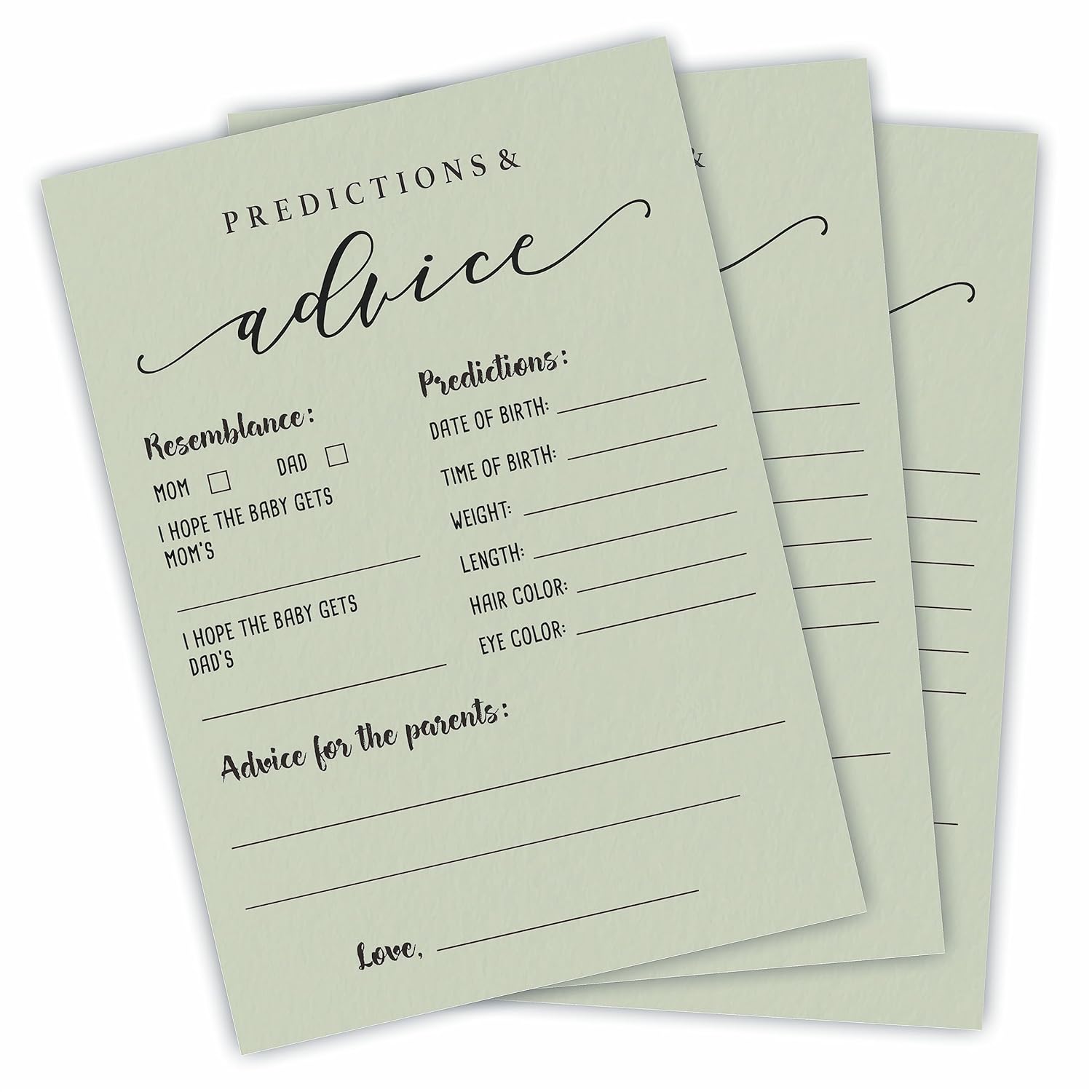 Predictions & Advice Game Cards, Minimalism Moss Green Game Cards For Baby Shower, Gender Reveal, Baby Announcement, Party Game Activity & Supplies - B01