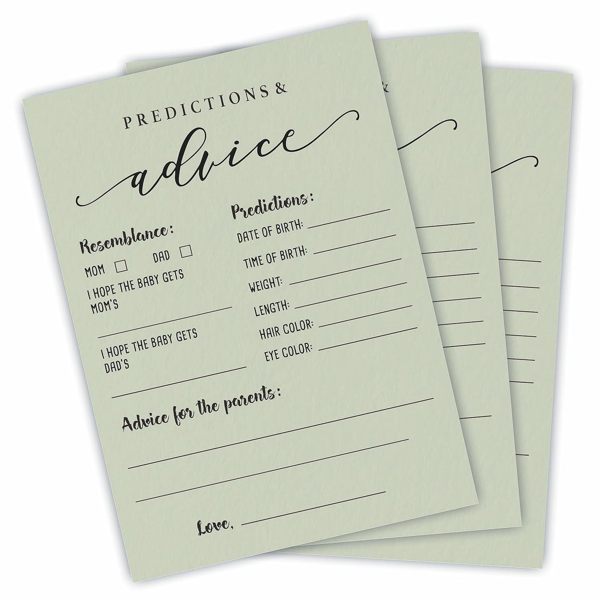 Predictions & Advice Game Cards, Minimalism Moss Green Game Cards For Baby Shower, Gender Reveal, Baby Announcement, Party Game Activity & Supplies - B01