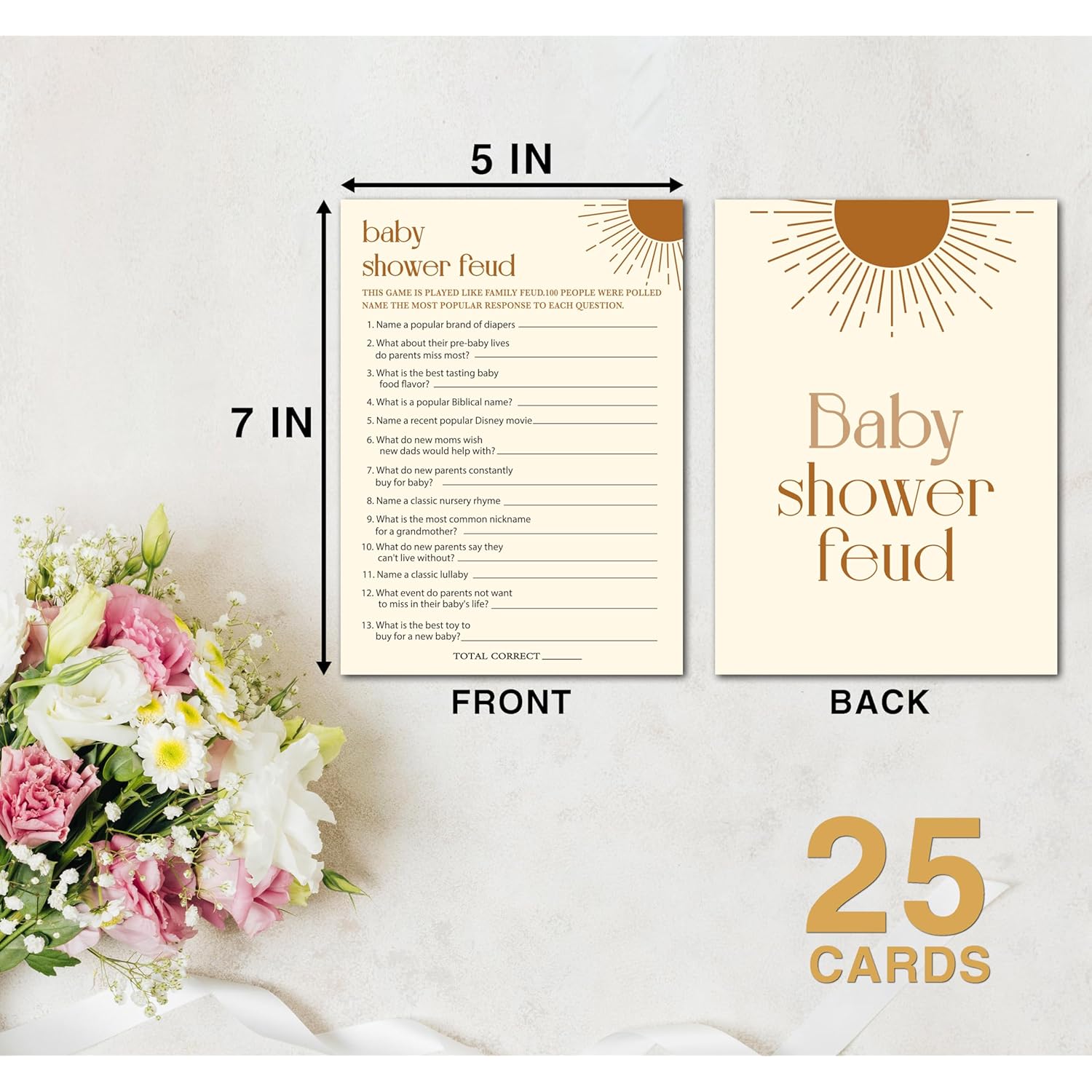 Baby Shower Feud Baby Shower Games, Boho Sun Baby Shower Decorations, Gender Reveal Games Cards For Baby Shower Party, Gender Reveal Party, Set Of 25 Game Cards (D02)