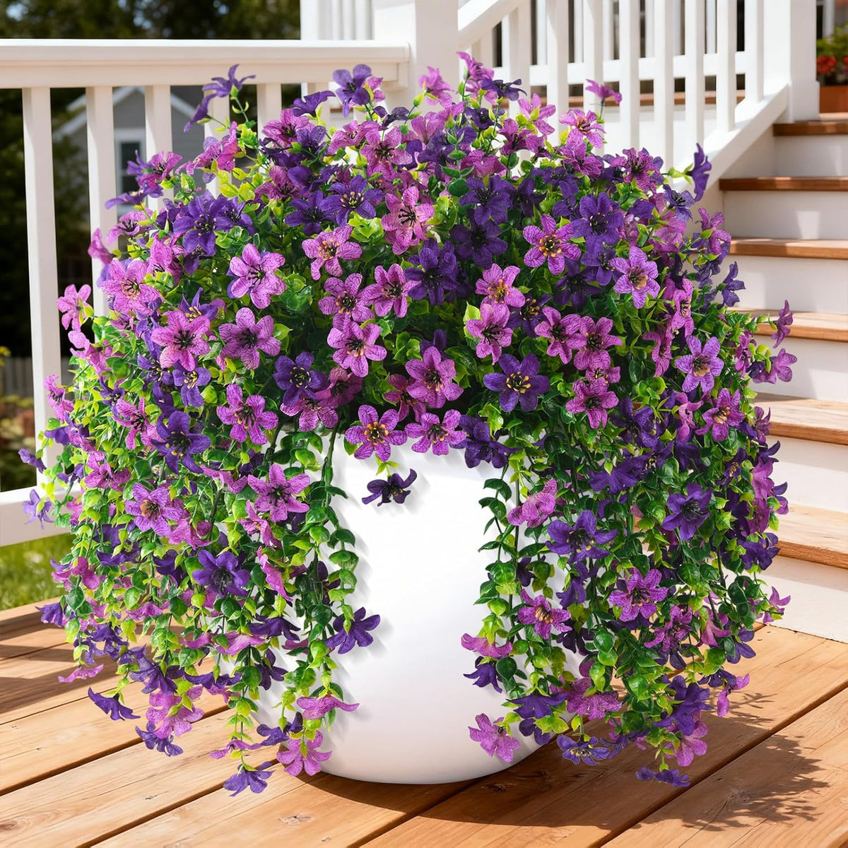 Artificial Hanging Flowers For Outdoors, 2 Pcs Fake Hanging Plant Spring Summer Decoration, Uv Resistant No Fade Faux Flower For Porch Patio Yard Window Home Decor(Double Purple)