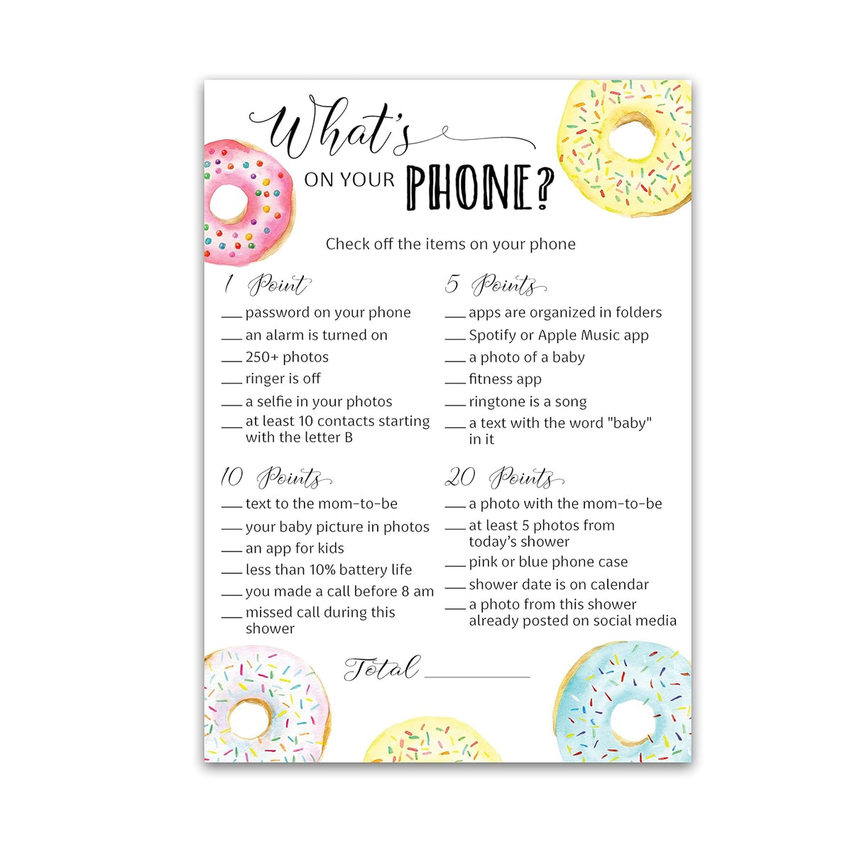 Donut Baby Shower Games — What'S On Your Phone Baby Shower Game — Pack Of 25, Doughnut Theme Baby Shower, Couples Co-Ed Shower Activity G850-Phn