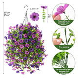 Artificial Hanging Flowers With Basket For Spring Outdoor Decoration 3 Bunches Of Silk Daisy Flower Uv Resistant For Garden Porch Patio Balcony Yard Decor (Purple1)