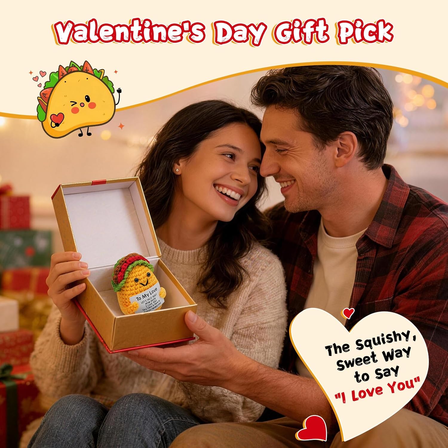 Valentines Day Gifts For Him Her,Positive Crochet Animals Handmade Taco,Romantic Vday Valentines Gifts For Boyfriend Girlfriend,Emotional Support Taco Plush Doll,Christmas Stocking Stuffers Men Women
