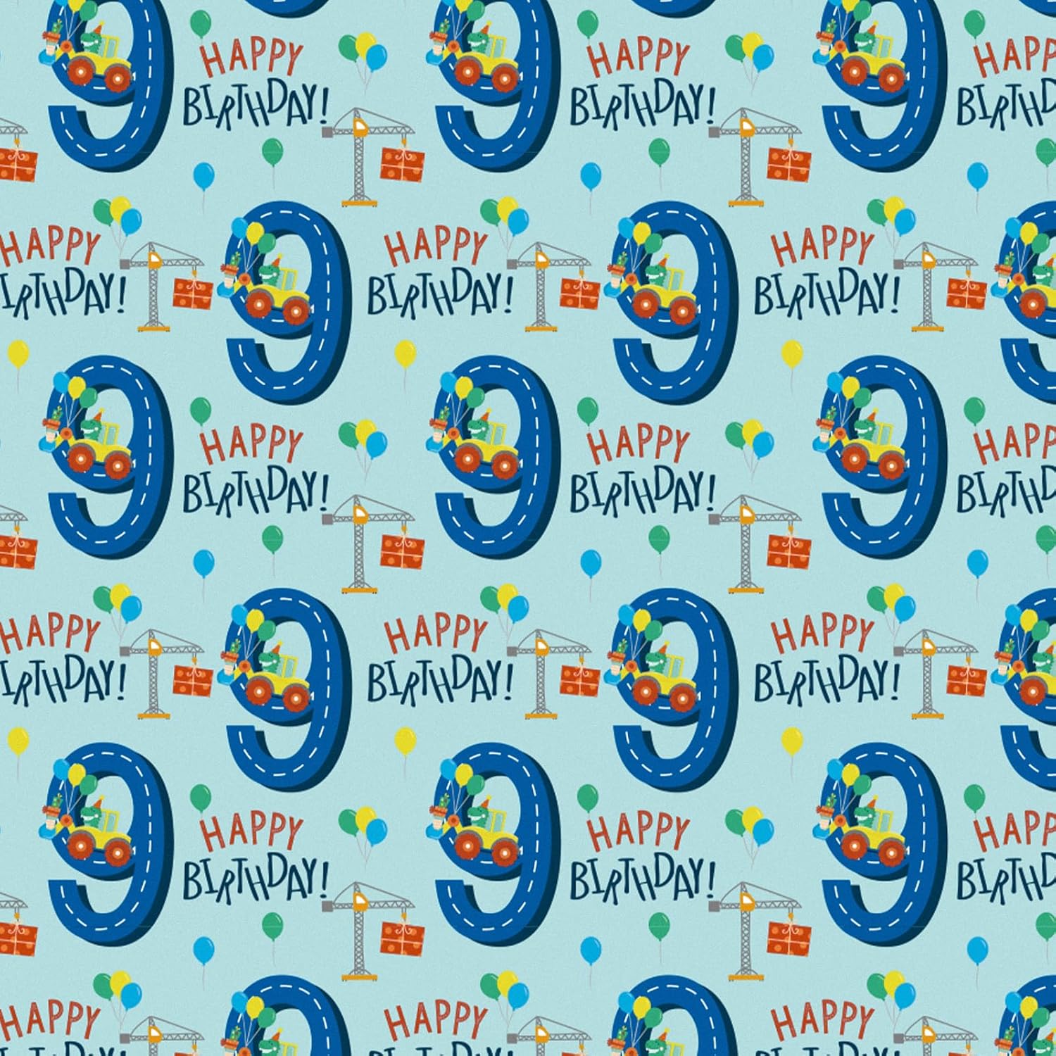 Birthday Wrapping Paper For Boy - Mini Roll - Dinosaur Truck Happy Birthday Design For Boys' Birthday Party And More - 17 Inches X 16.4 Feet - 9 Year Old