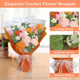 Crochet Flower Bouquet, Orange Hand Knitted Artificial Flowers With Crochet Tulip Rose For Valentine'S Day, Wedding, Anniversary, Birthday, Gift For Lover Girlfriend Wife Mother Women