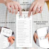 Bridal Shower Game Cards - How Well Do You Know The Bride For 25 Guests, Pre-Printed Double Sided 4X9 White Cards For Bachelorette & Wedding Shower Party