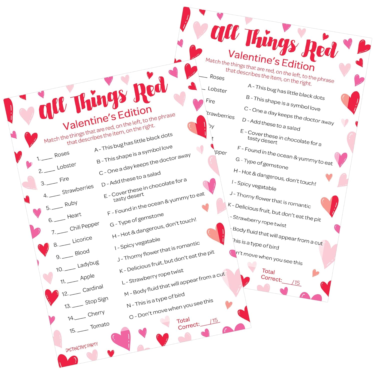 Valentine'S Day Classroom Party Game – 25 Player Cards, All Things Red Trivia Classroom Party Activity, Fun Valentine Trivia Game For Couples, Families, And Friends