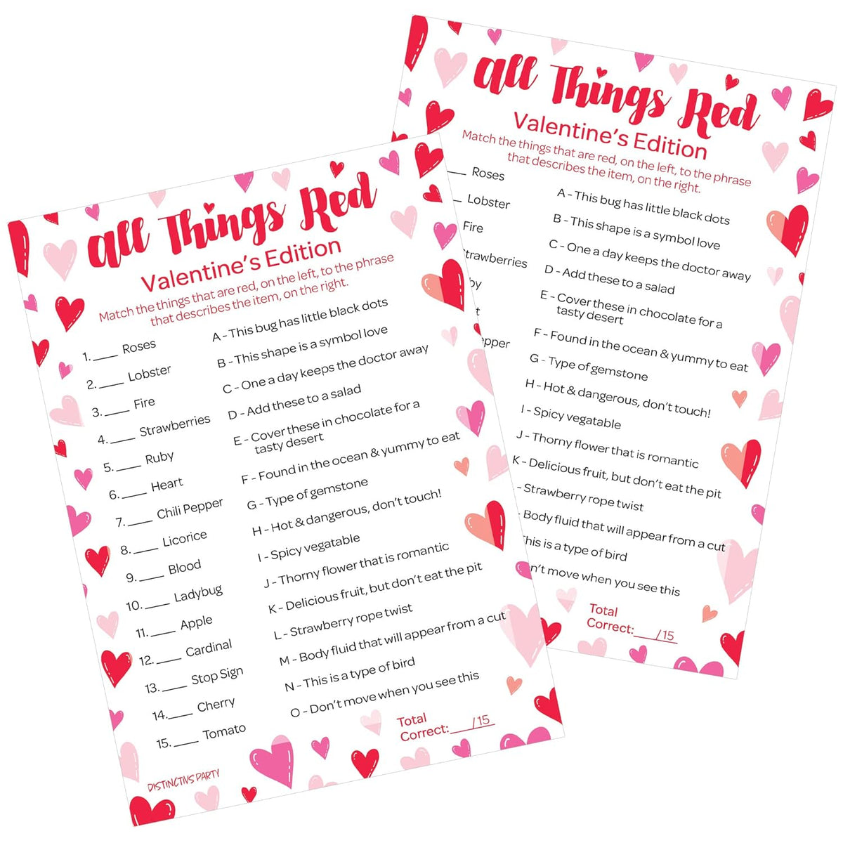 Valentine'S Day Classroom Party Game – 25 Player Cards, All Things Red Trivia Classroom Party Activity, Fun Valentine Trivia Game For Couples, Families, And Friends