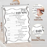 Baby Song Games, 5X7 Inch Funny Baby Shower Games Cards, 25 Gender Neutral With 1 Answer Card, Gender Reveal Party Supply Kit White, Infant Party Decorations-B02