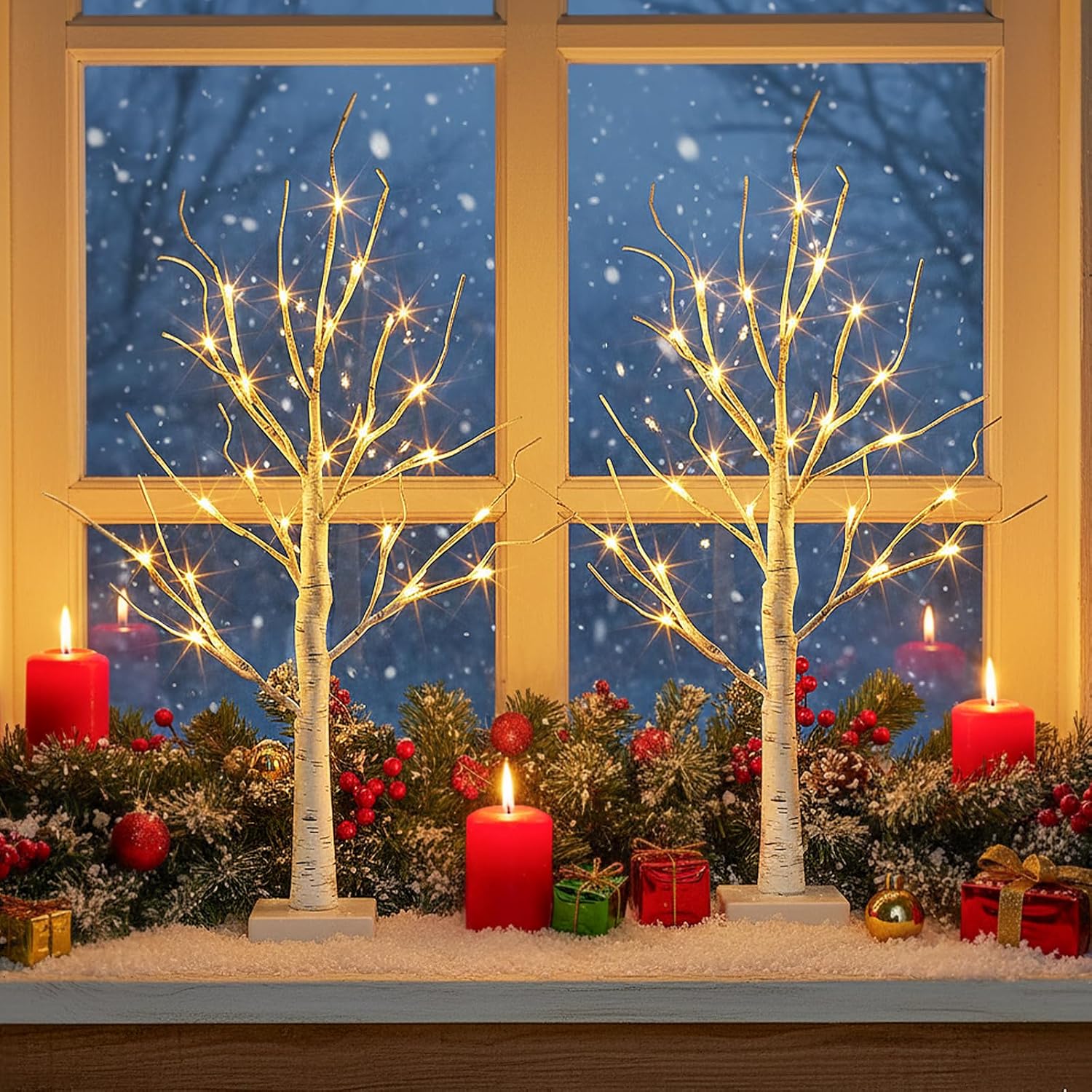 Valentines Day Decorations 2Pack Birch Tree With Hanging Heart-Shaped Ornaments, Lighted Artificial Trees With 24 Led Pink&Red Lights, Light Up Twig Tabletop Battery Operated For Home Indoor Table