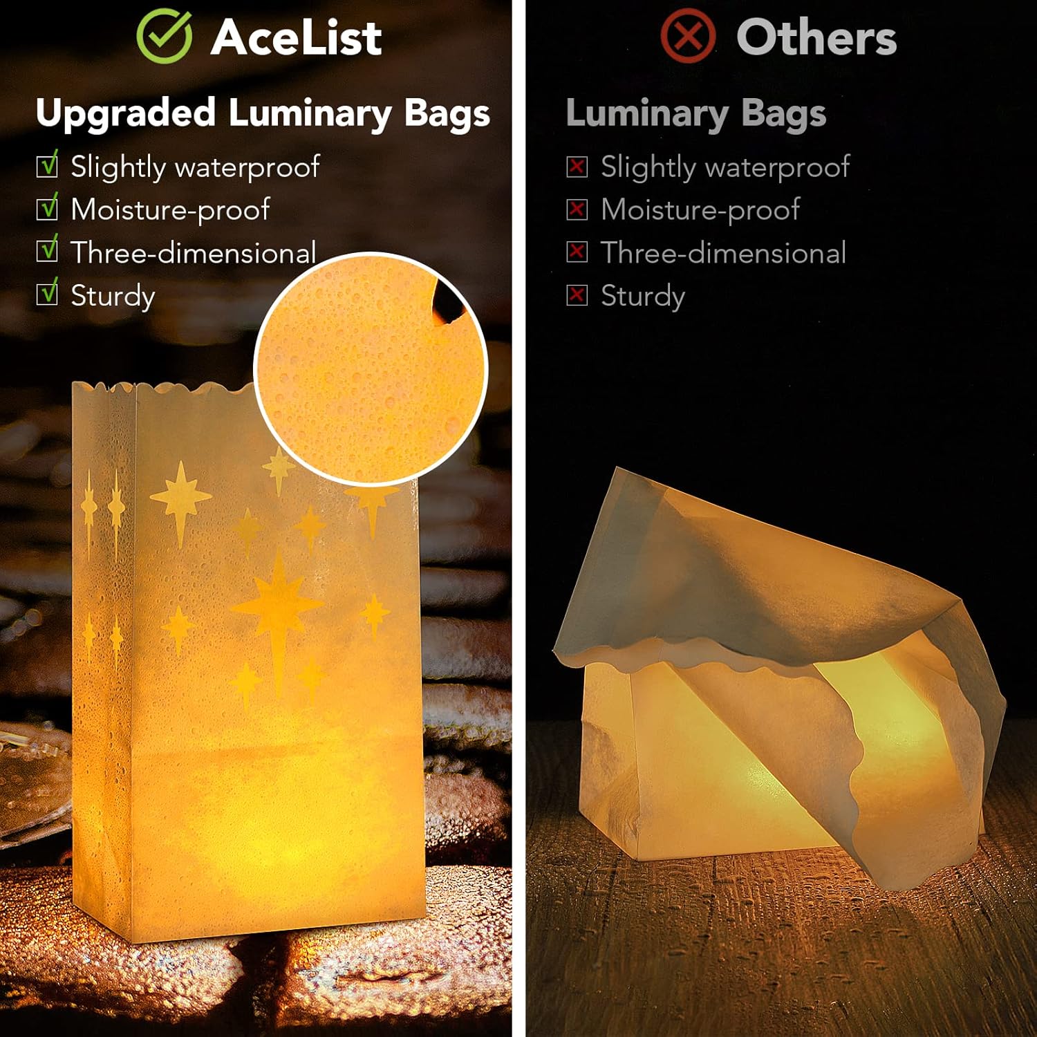 50 Set Led Candles With Luminaries Bags,Paper Luminary Bags Flickering Tea Light Battery Operated For Wedding Party,Halloween,Christmas,Decoration- Meteor