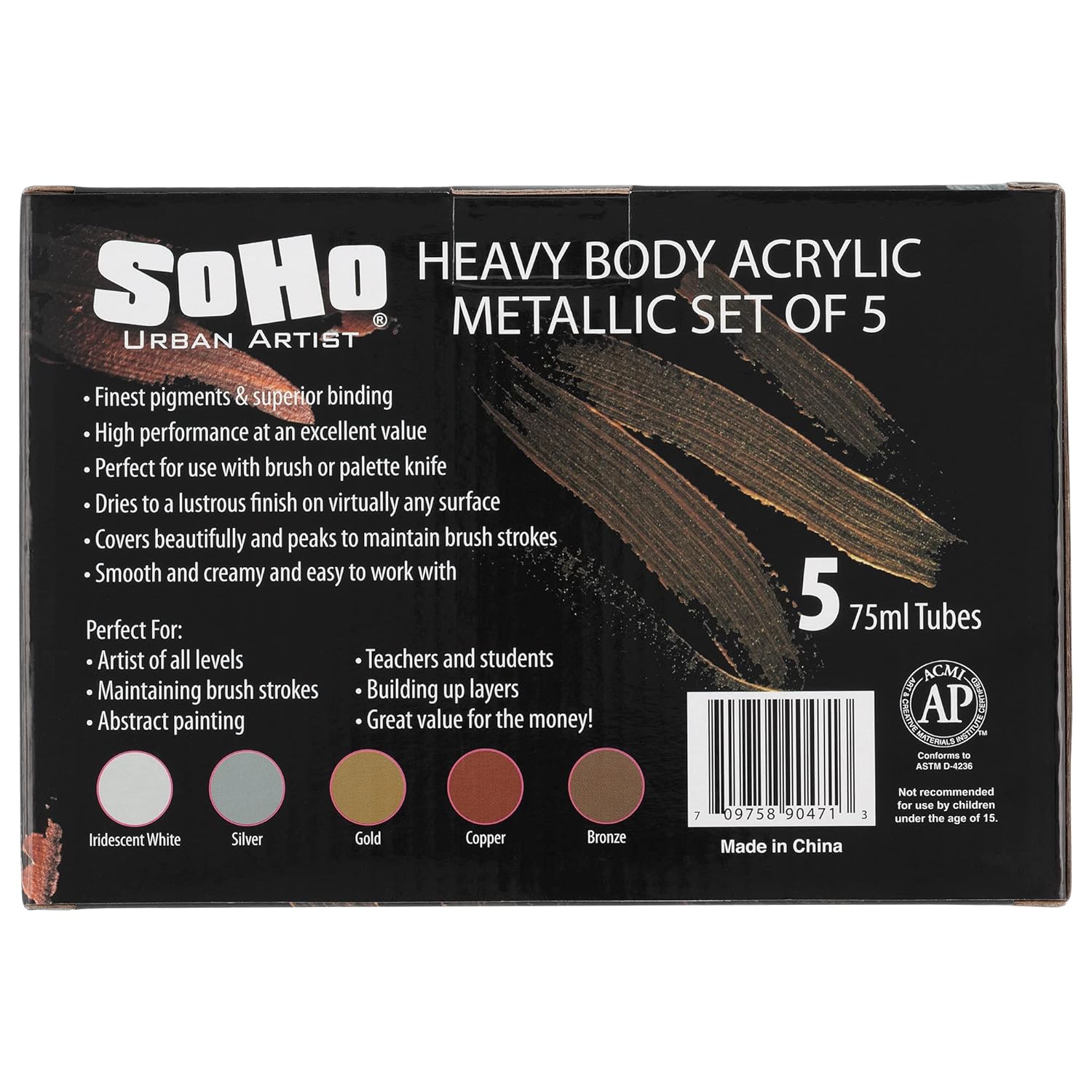 Heavy Body Acrylic Paint - Set Of 5-75Ml - Metallic - Thick, Rich Color, Excellent Coverage, Professional Quality - Artists Acrylic Paint