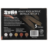 Heavy Body Acrylic Paint - Set Of 5-75Ml - Metallic - Thick, Rich Color, Excellent Coverage, Professional Quality - Artists Acrylic Paint