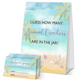 Summer Beach Baby Shower Games, Blue Ocean Guess How Many Animal Crackers Games, Gender Reveal Party Favor Decorations & Supplies, 1 Sign & 50 Cards Game Set-A11