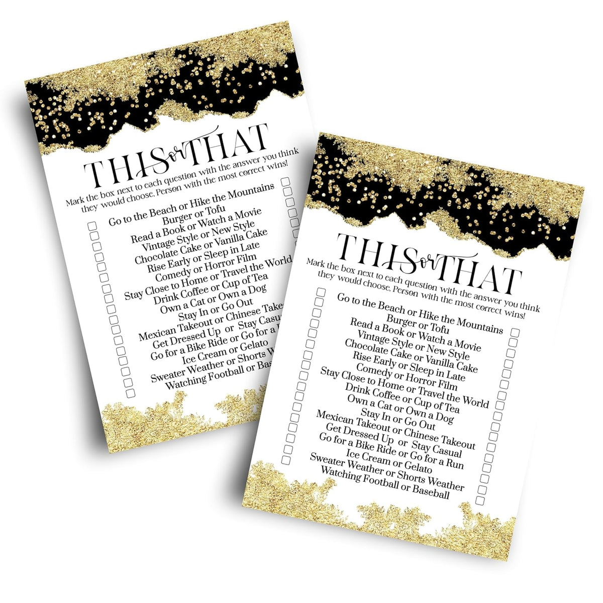 Black And Gold Bridal Shower Game Would She Rather - 25 Card Pack - Fun This Or That Game For Graduation Parties, Rehearsal Dinners & Birthdays - Modern Design