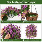 Artificial Hanging Flowers With Basket For Spring Outdoor Decoration 3 Bunches Of Silk Daisy Flower Uv Resistant For Garden Porch Patio Balcony Yard Decor (Purple2)