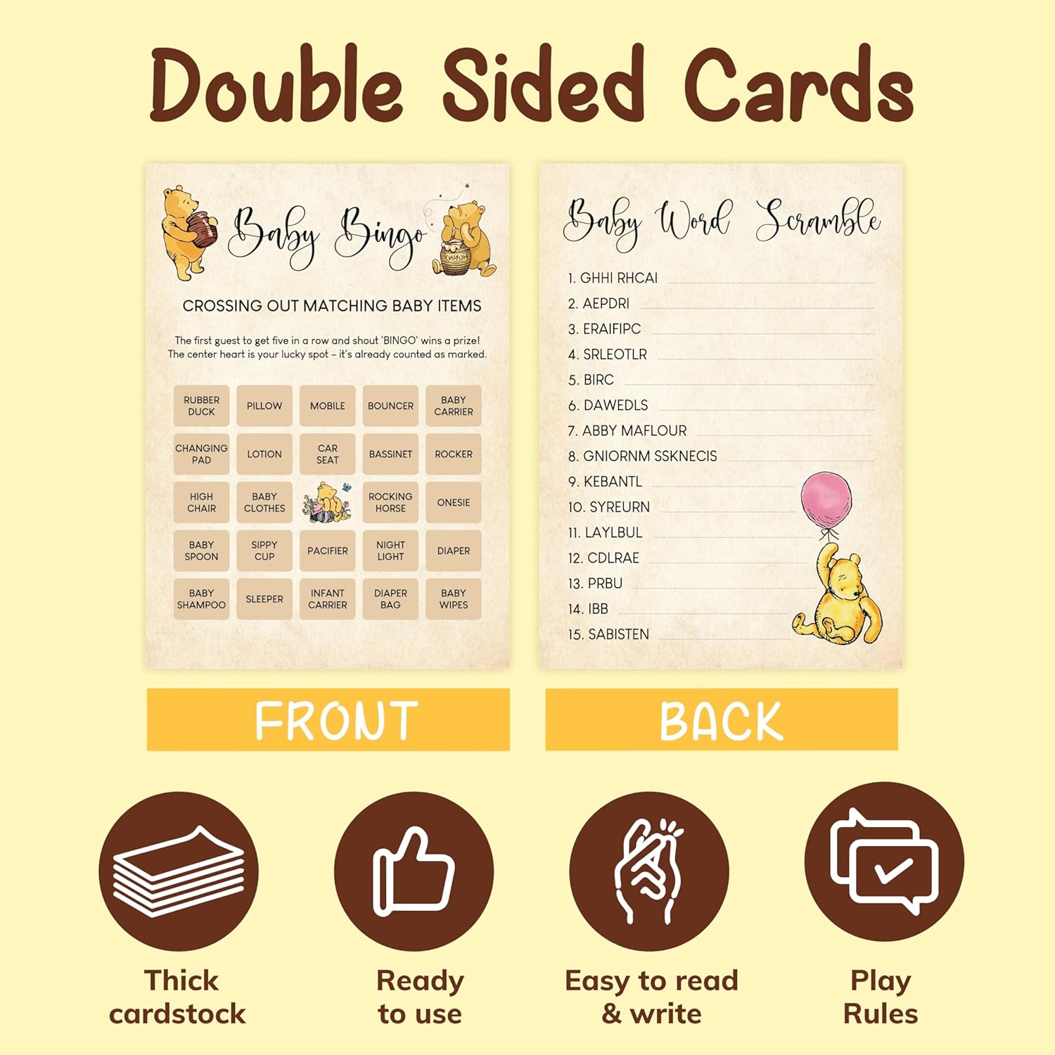Winnie Baby Shower Games Boy - Pooh Baby Shower Bingo Cards For 25 Guests, Word Scramble Favors, Guess Who Mommy Or Daddy Game Ideas For Party Decorations