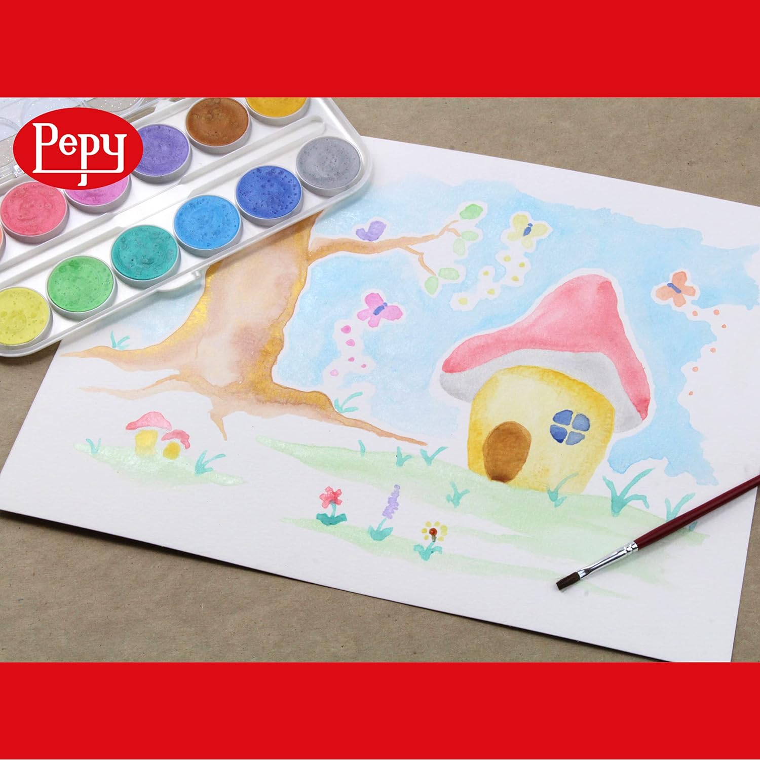 Watercolor Paint; Set Of 12 Colors; Includes Brush & Closable Mixing Tray, Metallic Pearlescent Multicolor