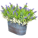 Artificial Flowers Lavender Arrangement In Rustic Rectangular Metal Planter, Pre-Potted Fake Lavender Table Centerpiece For Gifts Farmhouse Wedding Kitchen Windowsill Table Shelf Indoor Greenery Décor