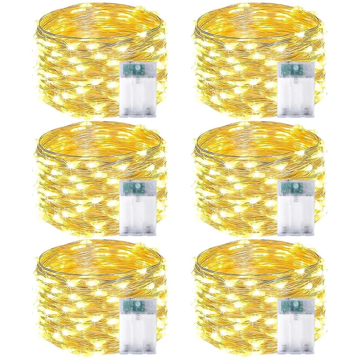 6-Pack Fairy Lights Battery Operated With Timer, Waterproof 16Ft 50 Led String Lights Indoor Outdoor, Cuttable Starry Fa