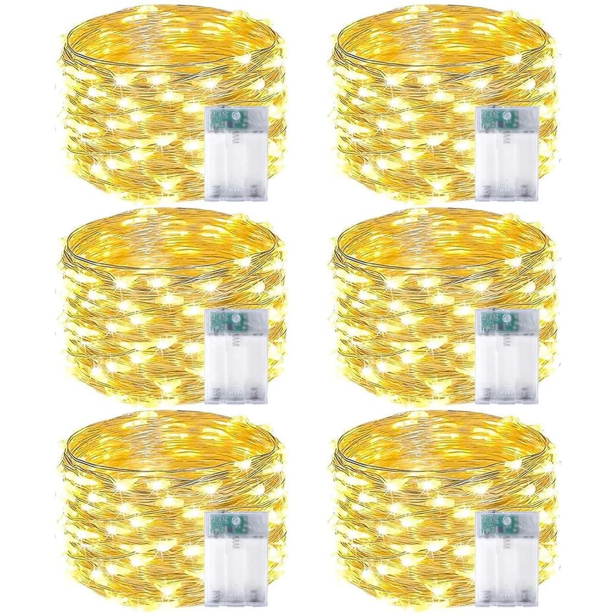 6-Pack Fairy Lights Battery Operated With Timer, Waterproof 16Ft 50 Led String Lights Indoor Outdoor, Cuttable Starry Fa