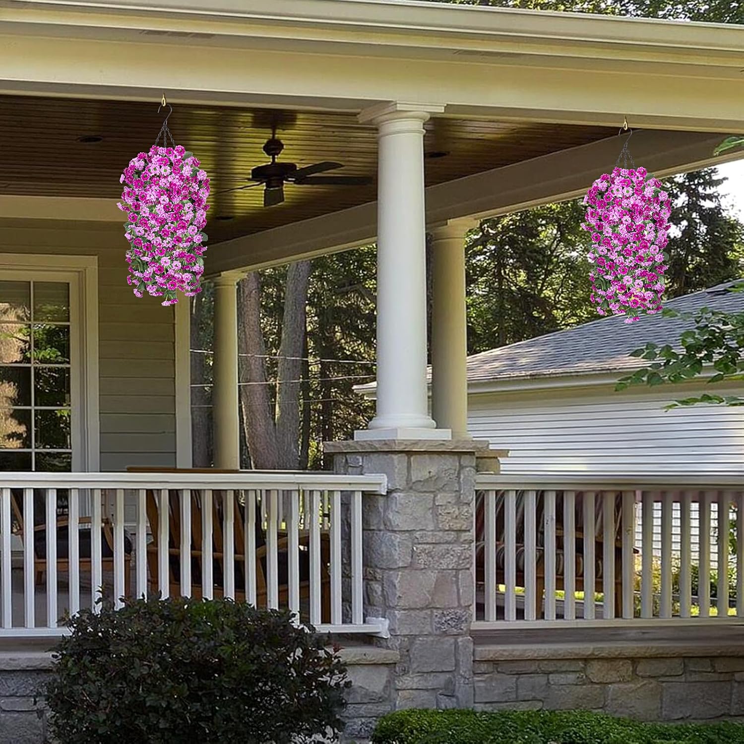 Artificial Fake Hanging Flowers Plants For Outdoor Spering Decoration, 2 Pcs Faux Silk Orchid Long Vines Stems Bouquet Uv Resistant For Wall Home Porch Patio Outside (Double Lotus)