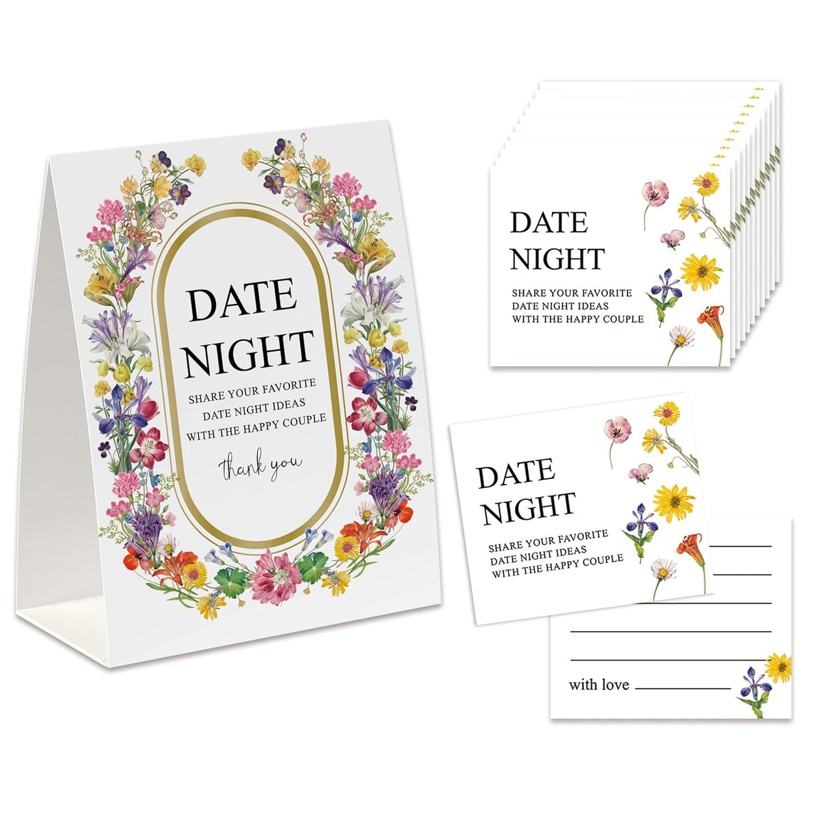 Date Night Ideas For Couples, Date Night Games, Bridal Shower Decorations, Popular Bridal Shower Games For Couples, Including 1 Sign And 50 Date Night Ideas Cards Daten004