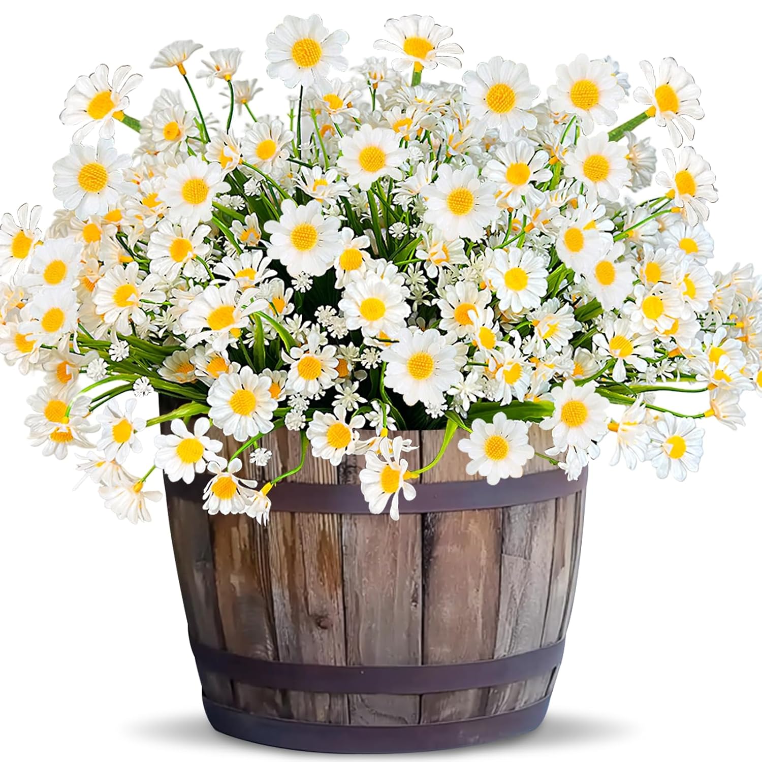 8 Bundles Artificial Daisy Flowers Outdoor Spring Decor Uv Resistant Fake Flowers Faux Plastic Greenery Shrub Plant Indoor Hanging Gardens Window Porch Box Cemetery Summer Décor(White)