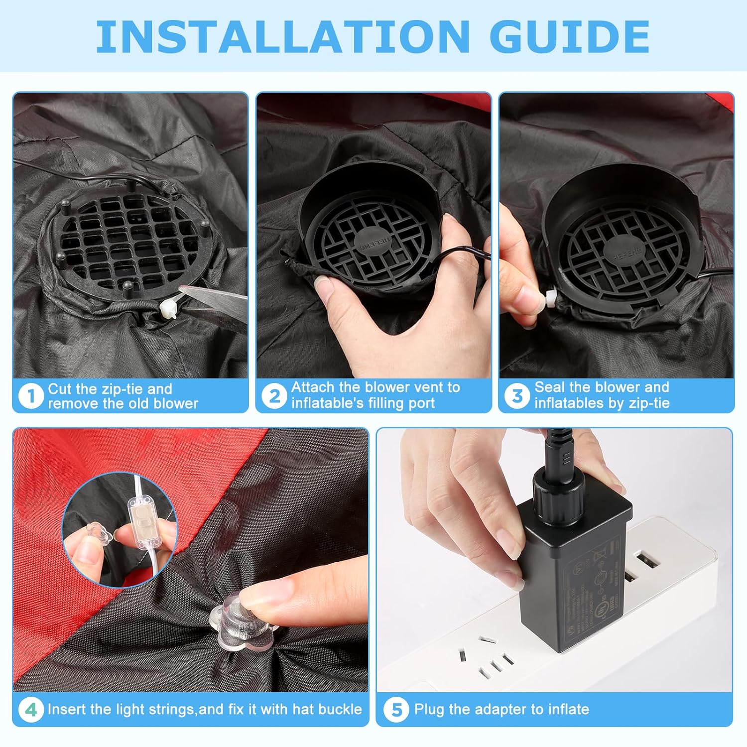 4-Pack Inflatable Fan Blower Replacement, 12V 1.2A Air Blower For Inflatables With 3 Led Light Strings For Thanksgiving