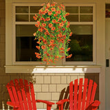 4 Pcs Artificial Outdoor Hanging Plants Fall Decoration Uv Resistant Faux Silk Flowers For Outside, Garden, Porch, Window, Home Decor(Orange)