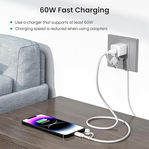 4 in 1 USB C Multi Charging Cable 6.6FT 60W Fast Charger Cord for iPhone 17 16 Samsung iPad