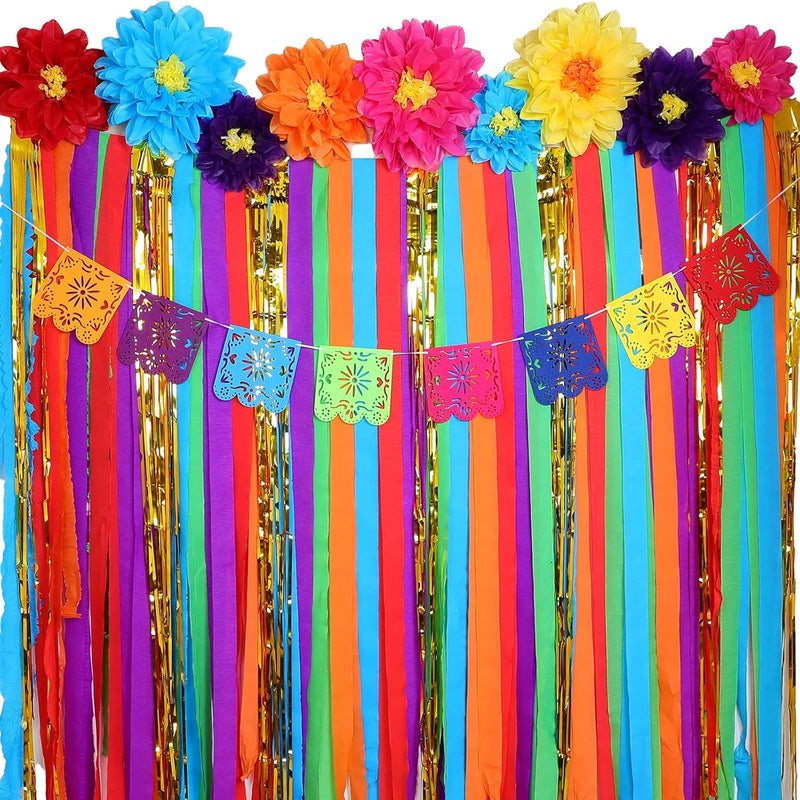 16 Pcs Mexican Paper Flowers Mexican Party Decorations Streamer Backdr