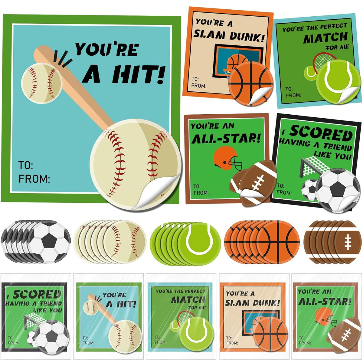 30 Pack Sports Valentines Day Gifts With Sports Stick Notes Valentine Cards For Gifts Exchange Basketball Football Baseball Soccer Tennis Party Supplies Game Prizes