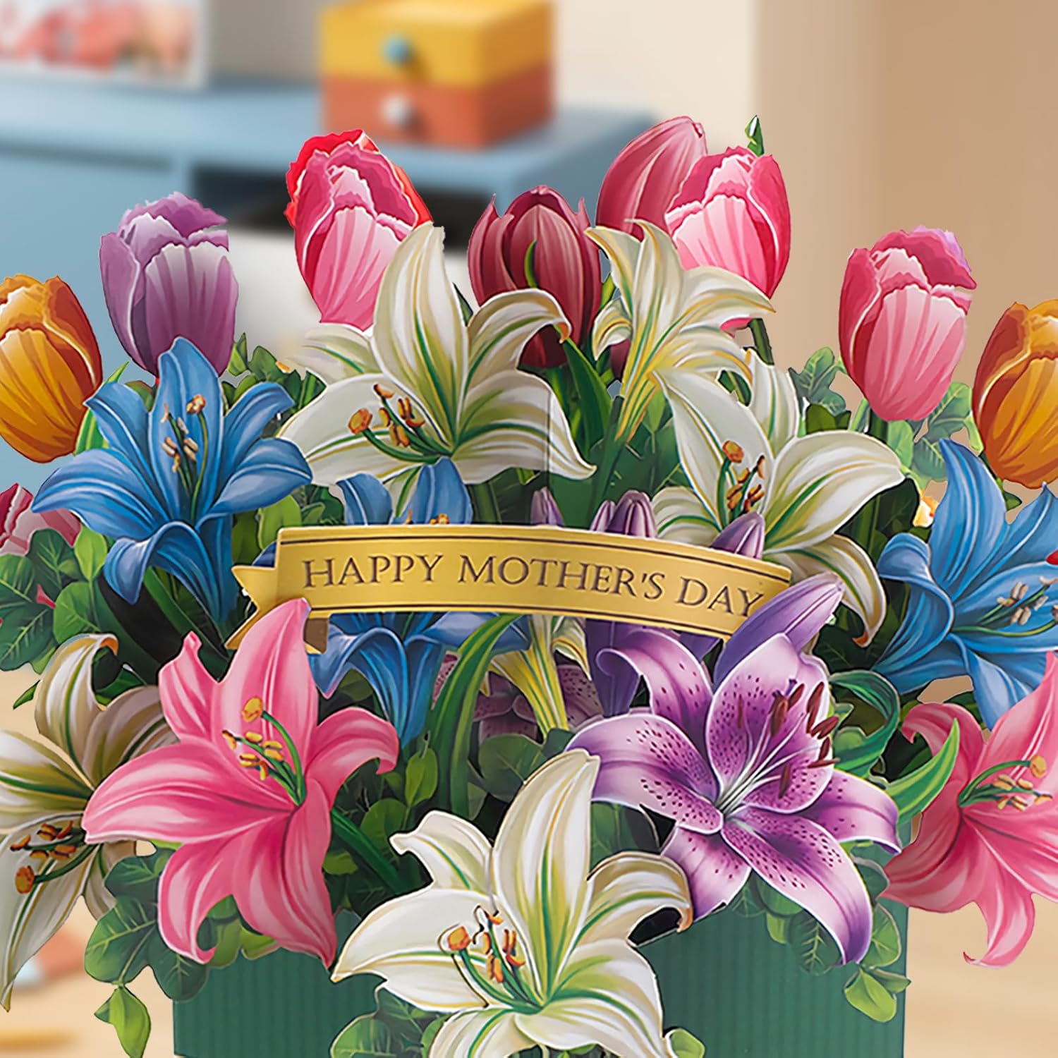 Paper Pop Up Floral Mother’S Day Card For Mom Grandma, Tulip And Lily Bouquet, 3D Floral Card Gifts For Women On Birthdays, Anniversaries, Thank You & Valentine'S Day With Envelope