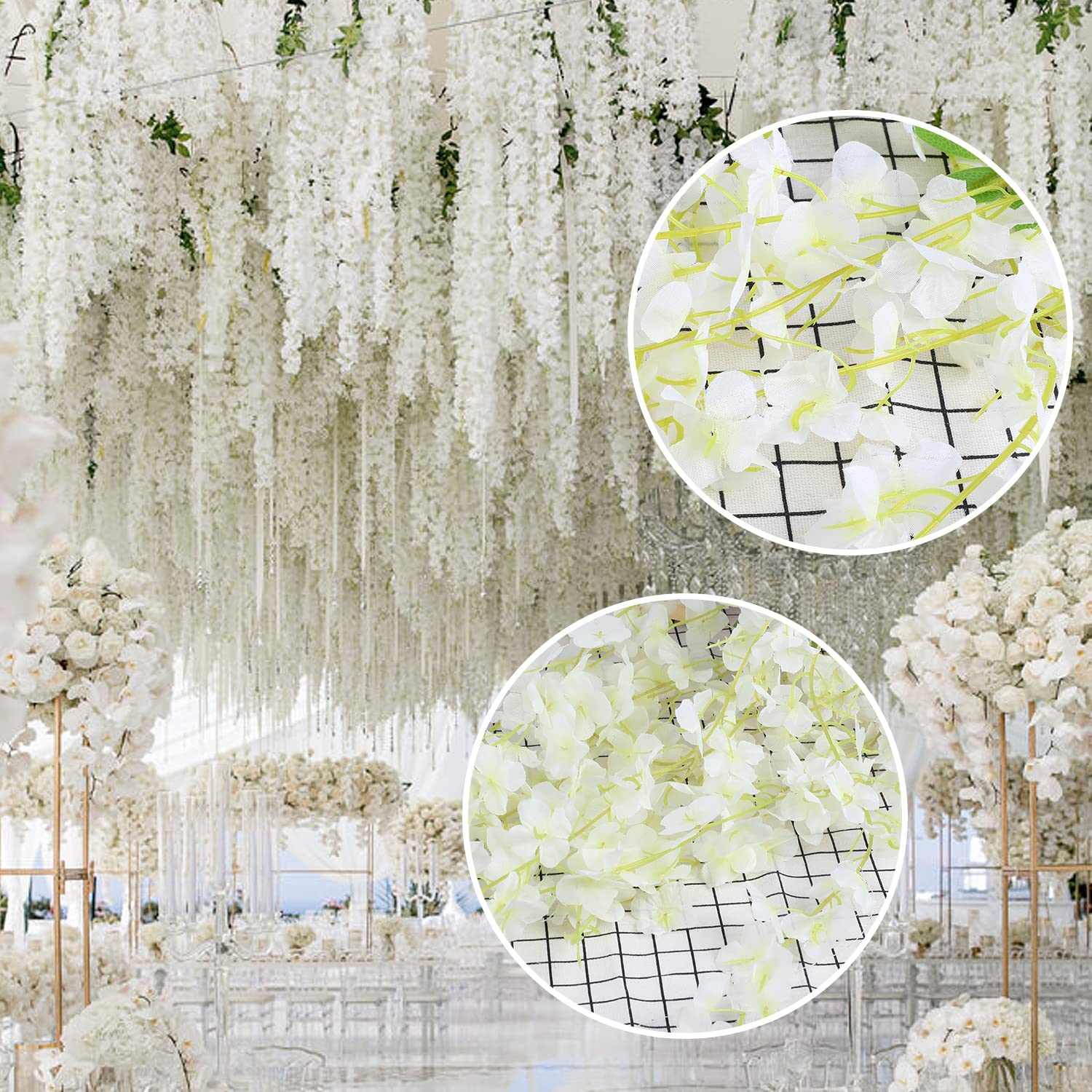 12 Pack Wisteria Flower Vines Garland 3.75 Feet Fake Hanging Flower Artificial Wisteria Vines Rattan For Wedding Party Garden Greenery Home Wall Decoration?White