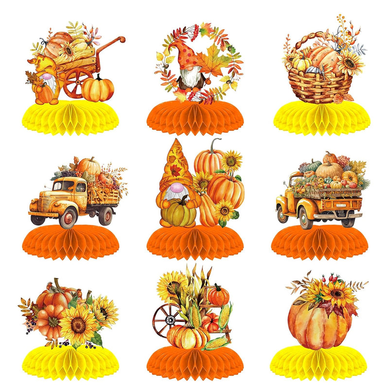 9 Pcs Autumn Thanksgiving Honeycomb Centerpiece Fall Paper Table Decor