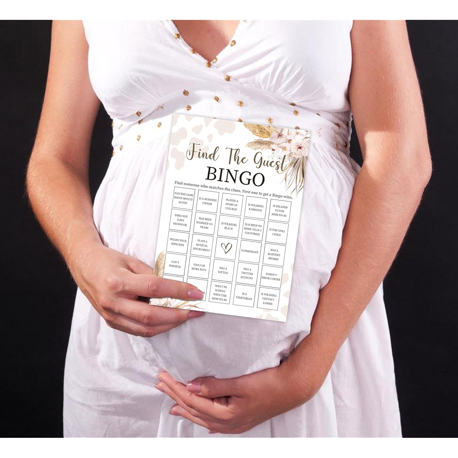 Boho Cow Find The Guest Bingo Game, Baby Shower Game, Pack Of 30 Game Cards, Gender Neutral Boy Or Girl, Fun Baby Game And Activity - Fa25