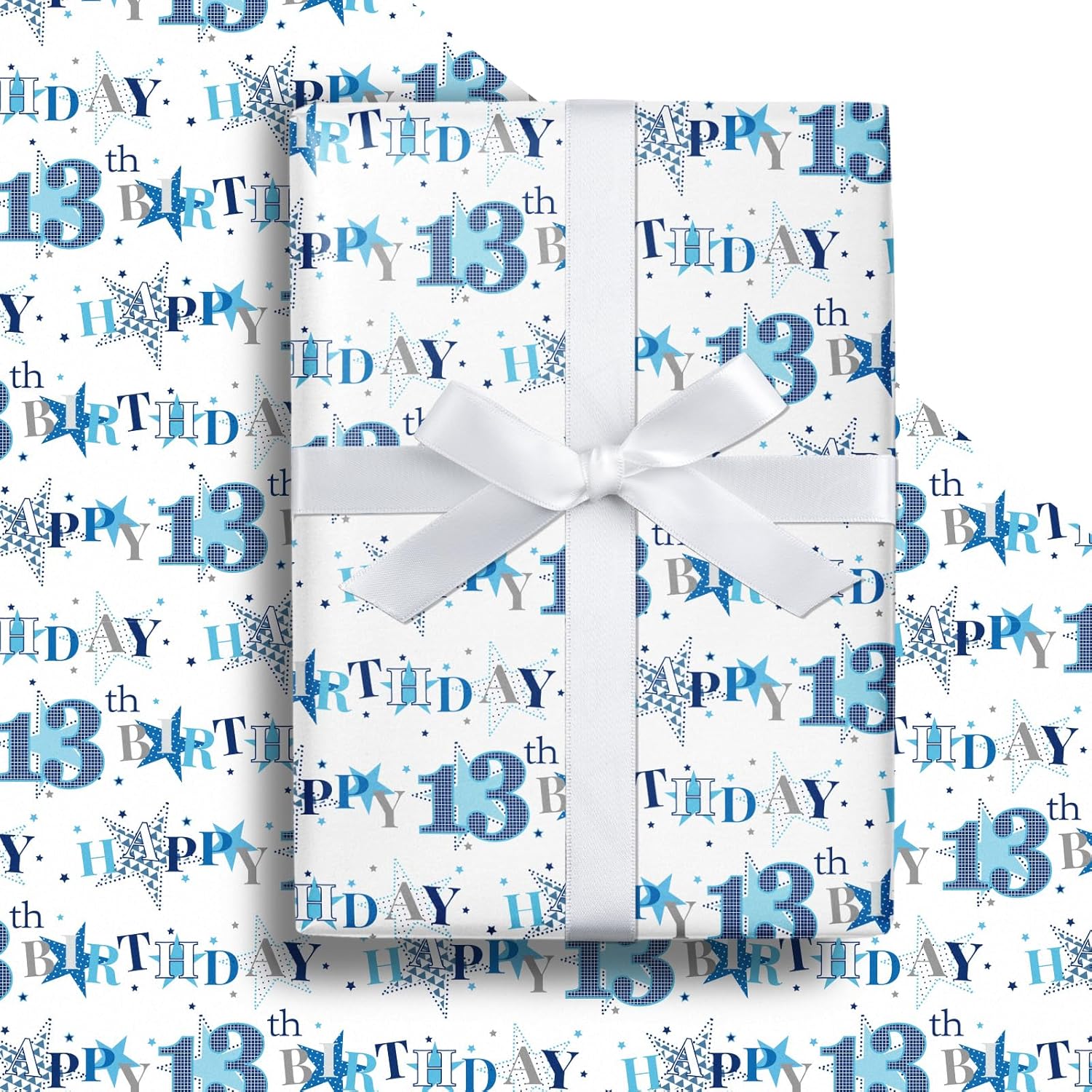 13Th Birthday Wrapping Paper Roll - Blue Happy 13Th Birthday With Heart Gift Wrap For For Age13 Teens, Kids, Boys - Mini Roll - 17 Inches X 16.4 Feet (23.2 Sq.Ft.)
