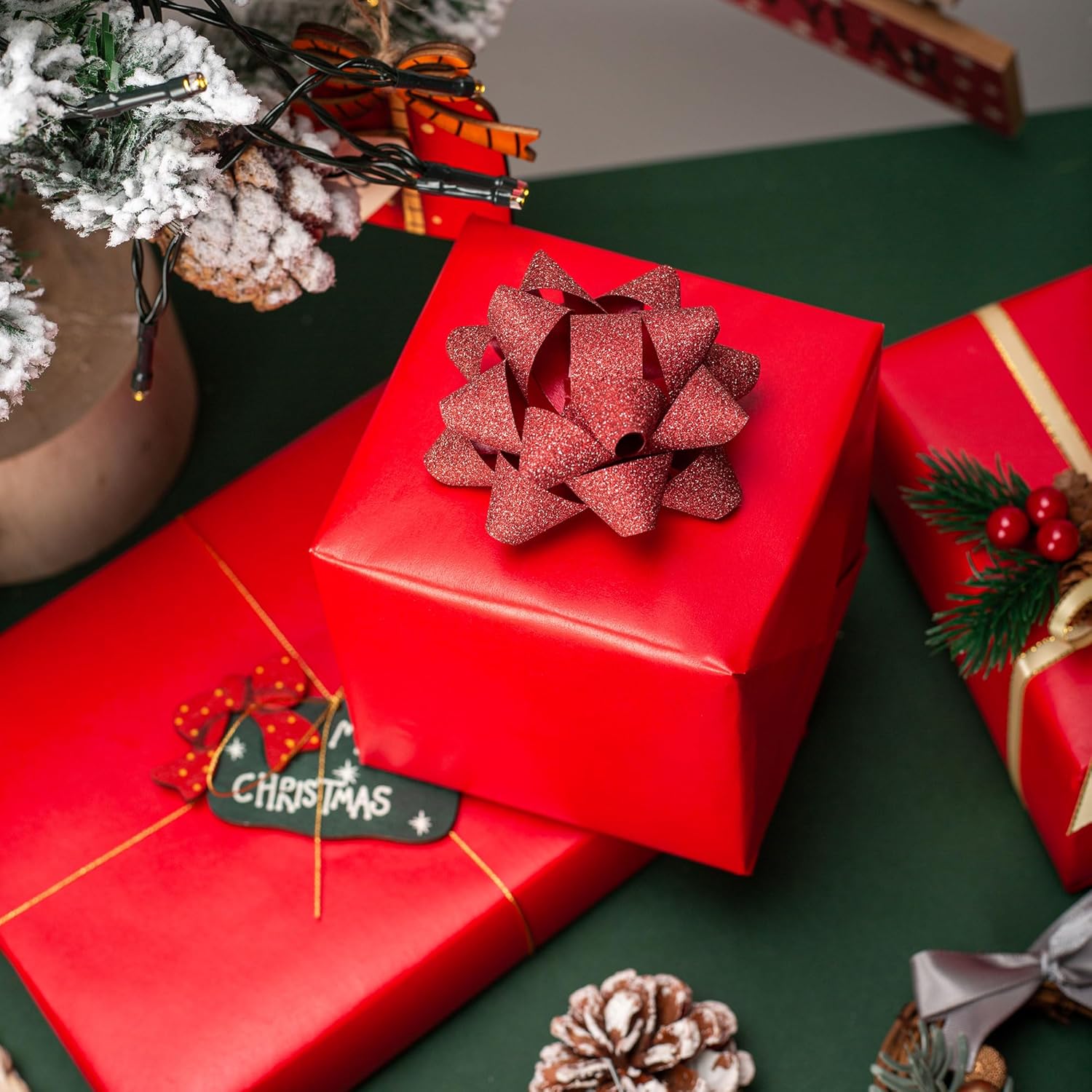 Shimmer Christmas Red Wrapping Paper Roll - 17 Inches X 33 Feet - Solid Color Pearly-Lustre Gift Wrap Birthday Wrapping For Baby Shower, Weddings, Christmas And Anniversaries