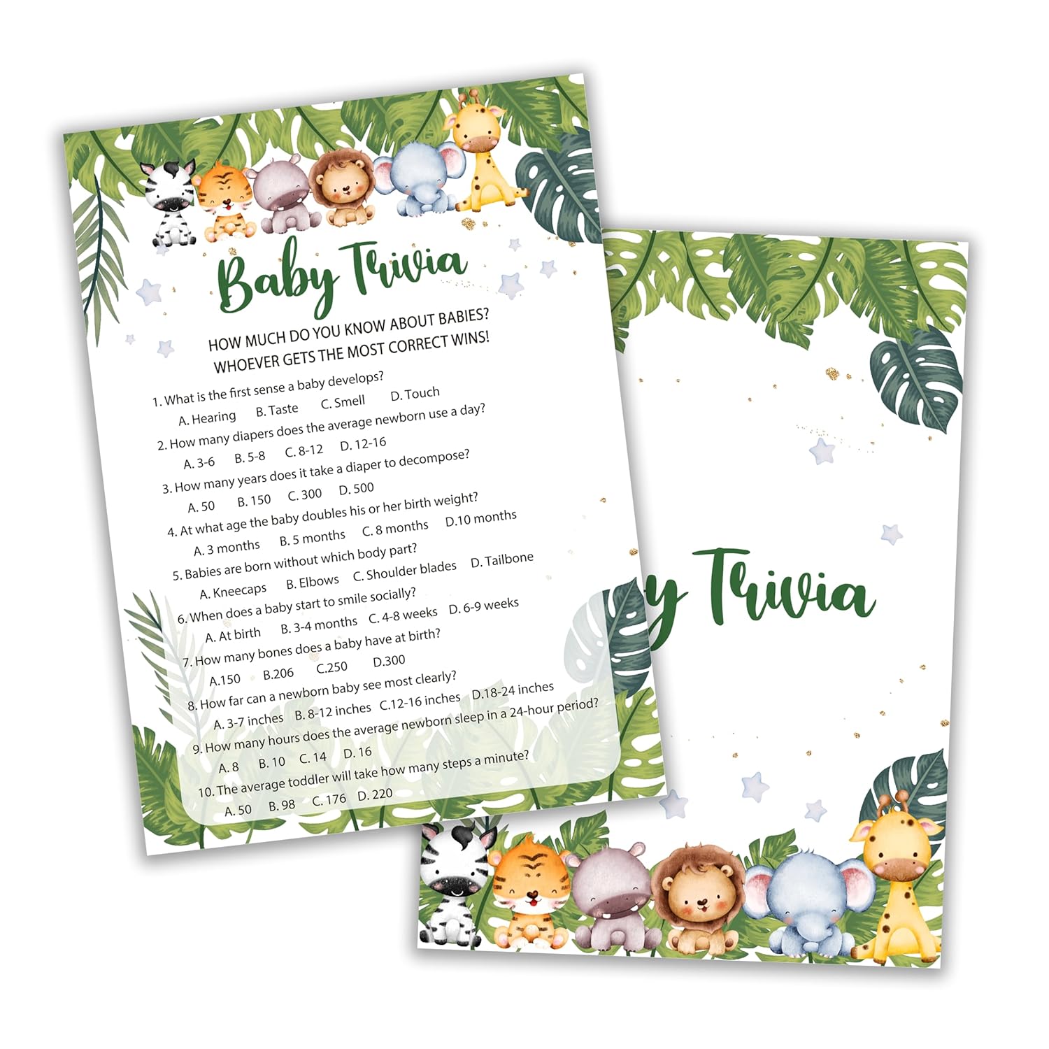 Safari Animals Baby Shower Games Cards, Baby Trivia Game Cards For New Parents Babyshower Activity, Wildlife Gender Reveal Party Games For Decorations Favors Supplies, Set Of 25-03