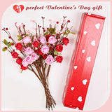 Valentines Day Decorations 12 Pack Valentines Day Artificial Flowers 17 Inch Valentine'S Picks With Red Roses Flower Pink Love Heart Berries For Valentine Wedding Anniversary Party Decor
