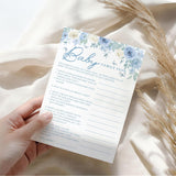 Blue Floral Family Feud Game, Baby In Bloom Baby Shower Games For Girl Boy, 25 Game Card & 1 Answer Card-A06