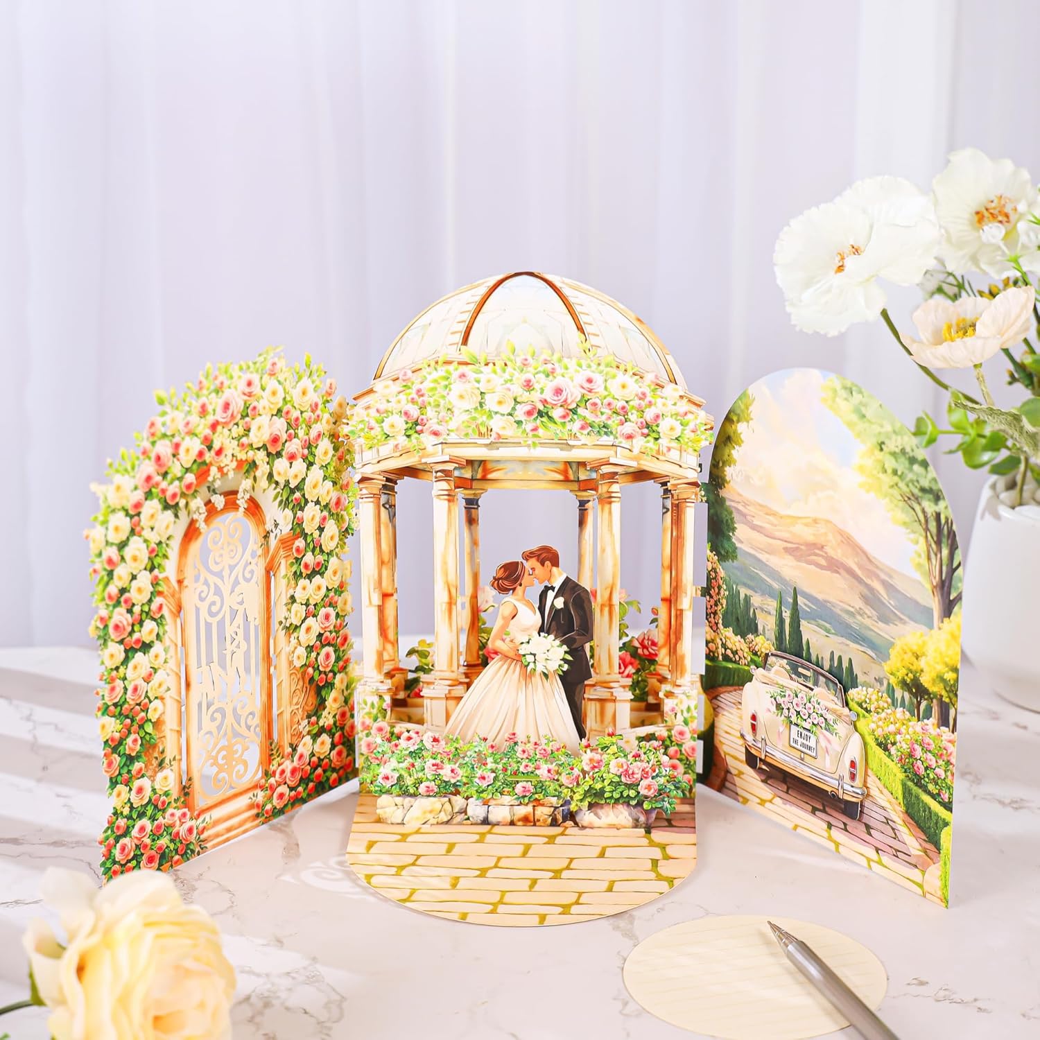 Wedding Pop Up Card - Romantic Card For Bride And Groom, Wedding Congratulations, Engagement, Newlyweds, Bridal Shower, Ideas Valentine’S Day For Girlfriend, Husband, Wife, Boyfriend, Bride, Groom