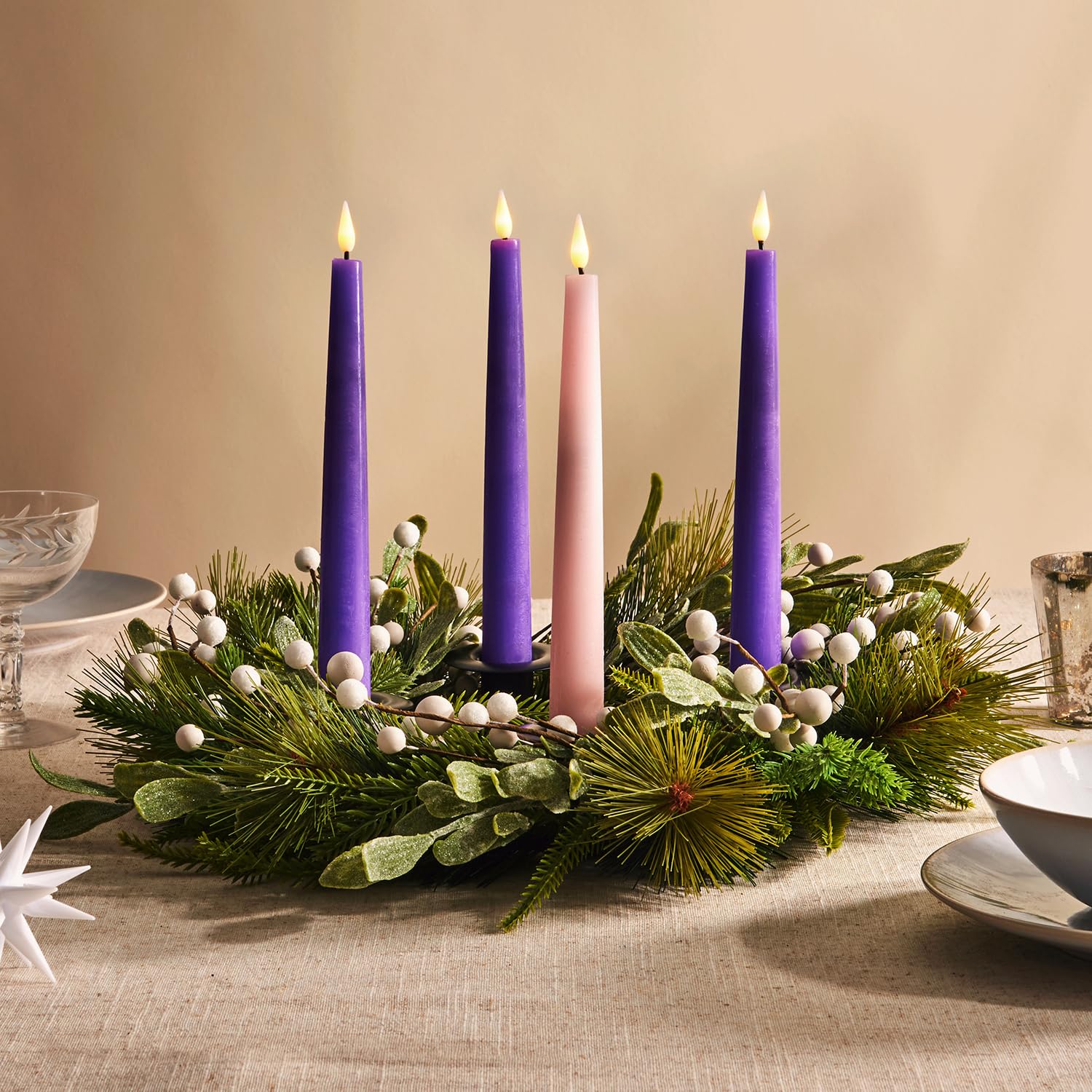 Battery Operated Advent Candles Set Of 4, 9 Inch Purple & Pink Flameless Candles, Flameless Taper Candles For Advent Wreath, Flickering Flameless Candles With Remote, Lent Decorations