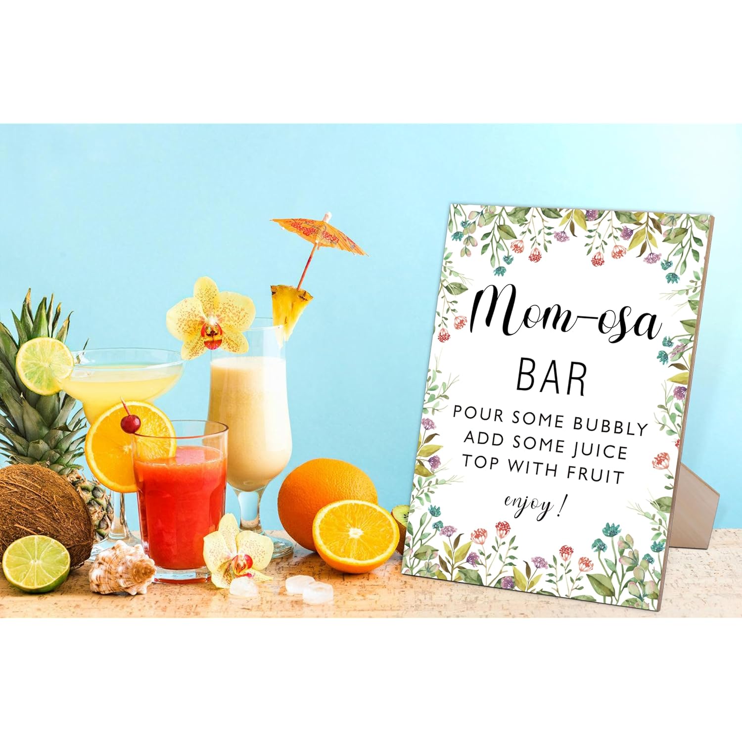 Mom-Osa Bar Garden Theme Baby Shower Sign,Wooden Game Sign With Stand,Baby Shower Decoration,Baby Shower Welcome Sign,Bar Decoration,Party Favors Supplies,Gender Reveal Decoration Ideas-16